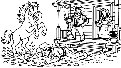 Coloring page of a runaway horse