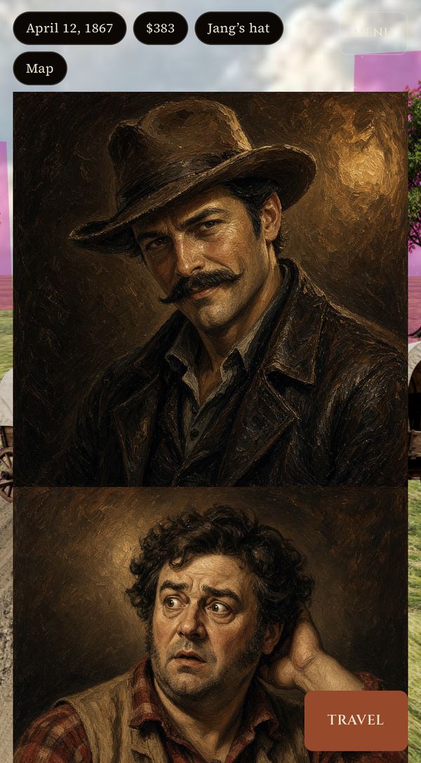 Phone screenshot of the Jang & Tom game showing portraits of Jang and Tom