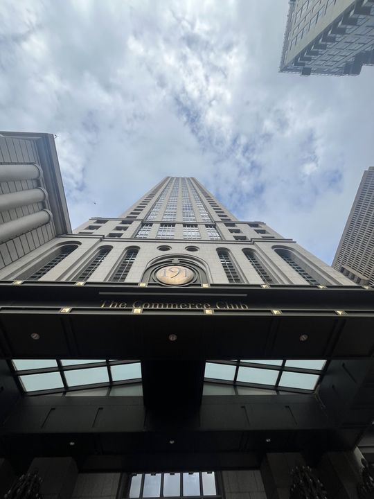 Looking up at the 191 Peachtree tower and The Commerce Club in Atlanta